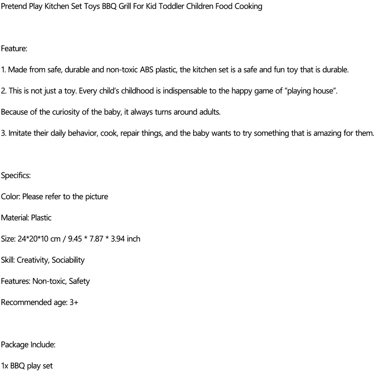 Grill BBQ Toys Kitchen For Kid Set