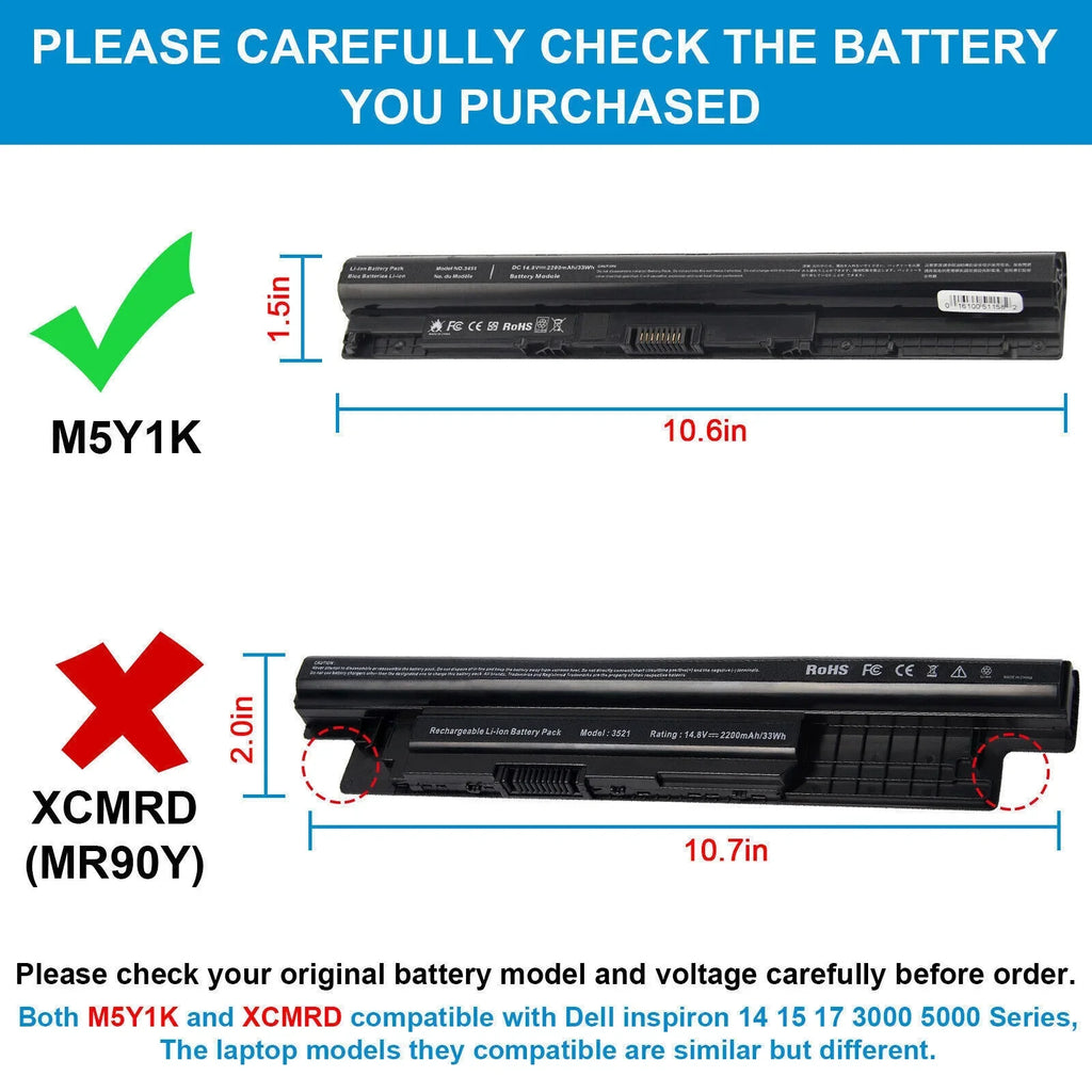 M5Y1K 3451 5000 5555 Dell K185W Battery 15 for Series 5558 3000 Inspiron 5559