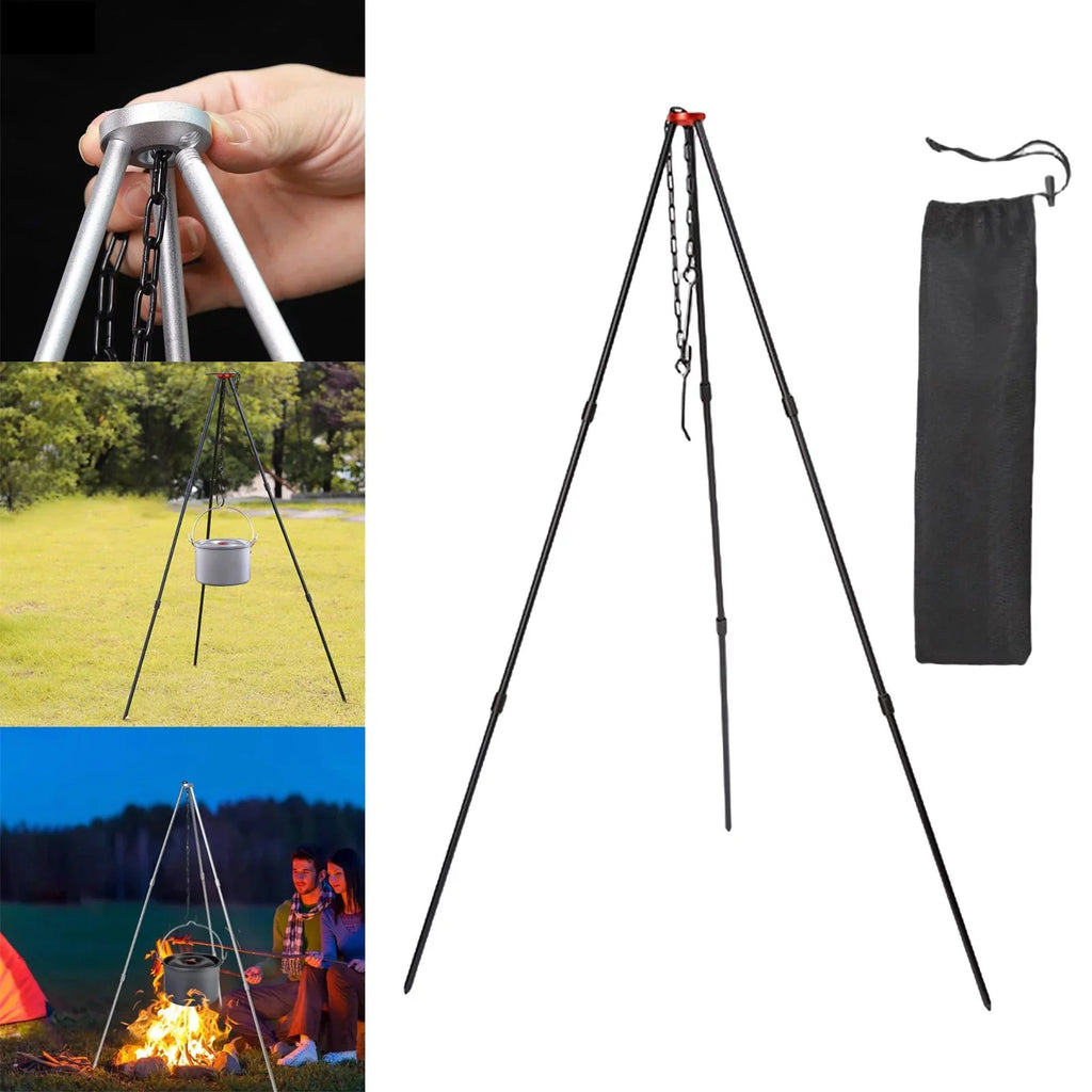 Accessory Tripod Cooking with ing Adjustable Stand Outdoor Grill , Portable Campfire Black Tripod, Pot Camping Aluminum Picnic Cookware