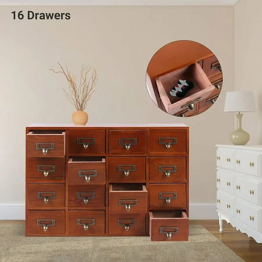 Drawer Desk Organizer Apothecary Wood Drawers Retro Storage Cabinet 16 Box