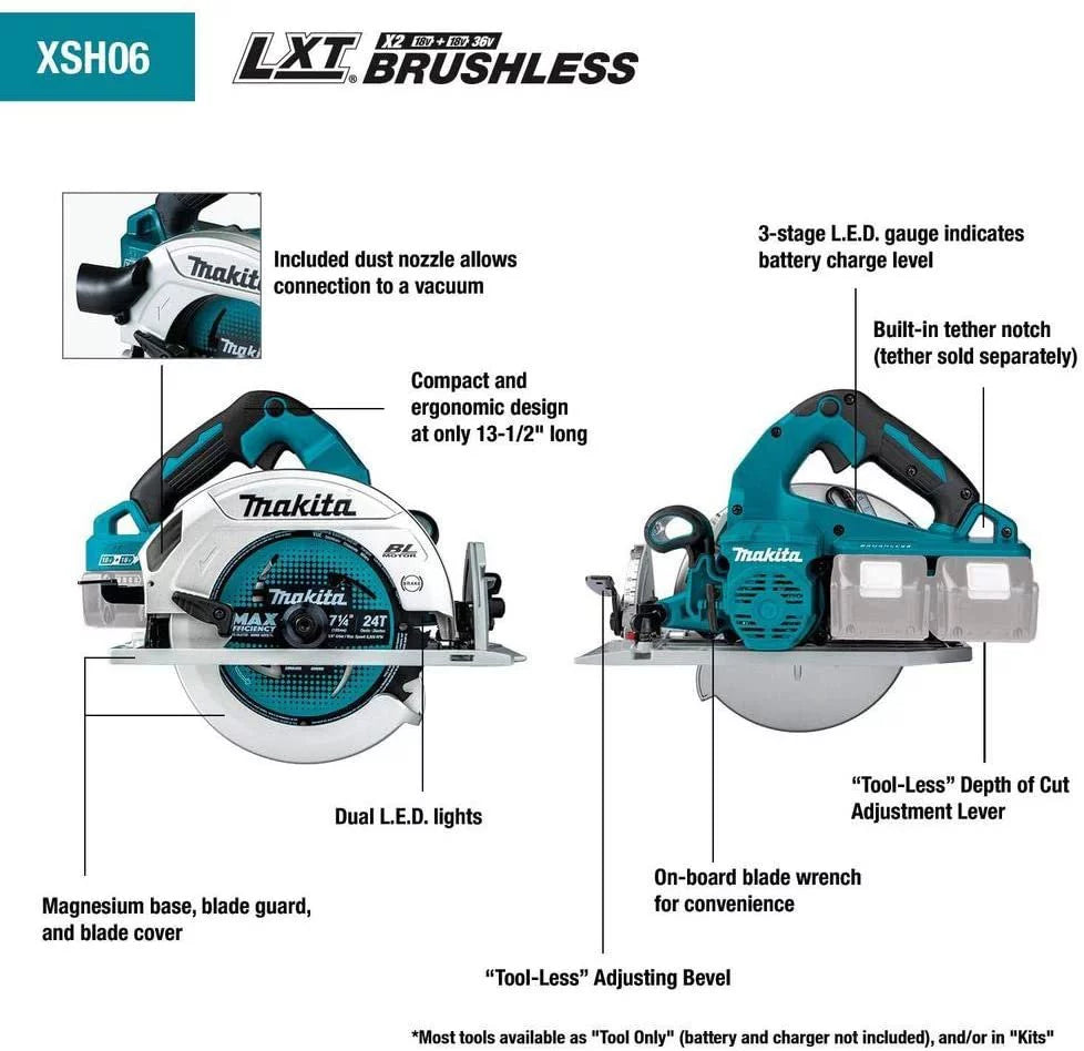 Kit X2 LXT Brushless Lithium-Ion XSH06PT 7-1/4 Circular 36V Cordless 18V Makita 5.0Ah Saw