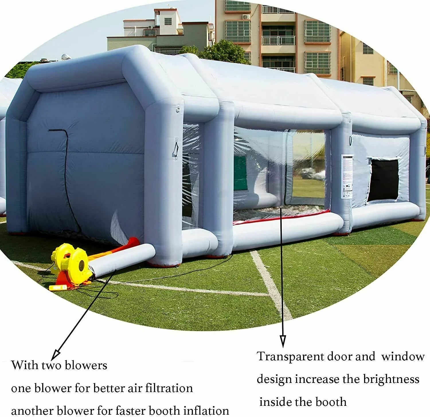 Booth Tent 2 for Inflatable Painting Blowers Car With Paint Car Garage 28x15x10Ft WGIA w/Blowers