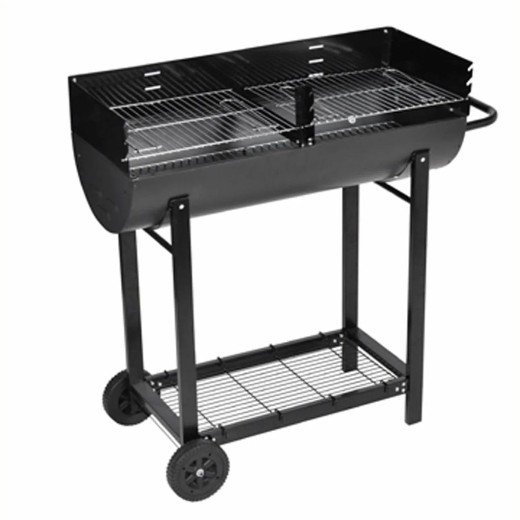 Lower Patio Hiking, Steel Cooking, Length 39.4 Camping Smoking, Picnic, Inch Stand Shelf Wheels Garden, Grilling, Black Charcoal BBQ with Barbecue and for Grill Dcenta Party,