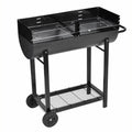 Lower Patio Hiking, Steel Cooking, Length 39.4 Camping Smoking, Picnic, Inch Stand Shelf Wheels Garden, Grilling, Black Charcoal BBQ with Barbecue and for Grill Dcenta Party,