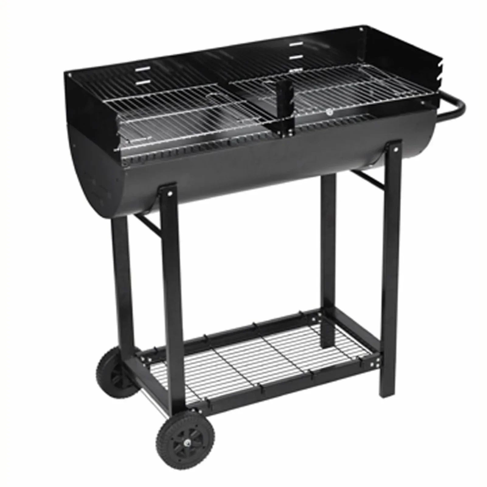 Lower Patio Hiking, Steel Cooking, Length 39.4 Camping Smoking, Picnic, Inch Stand Shelf Wheels Garden, Grilling, Black Charcoal BBQ with Barbecue and for Grill Dcenta Party,