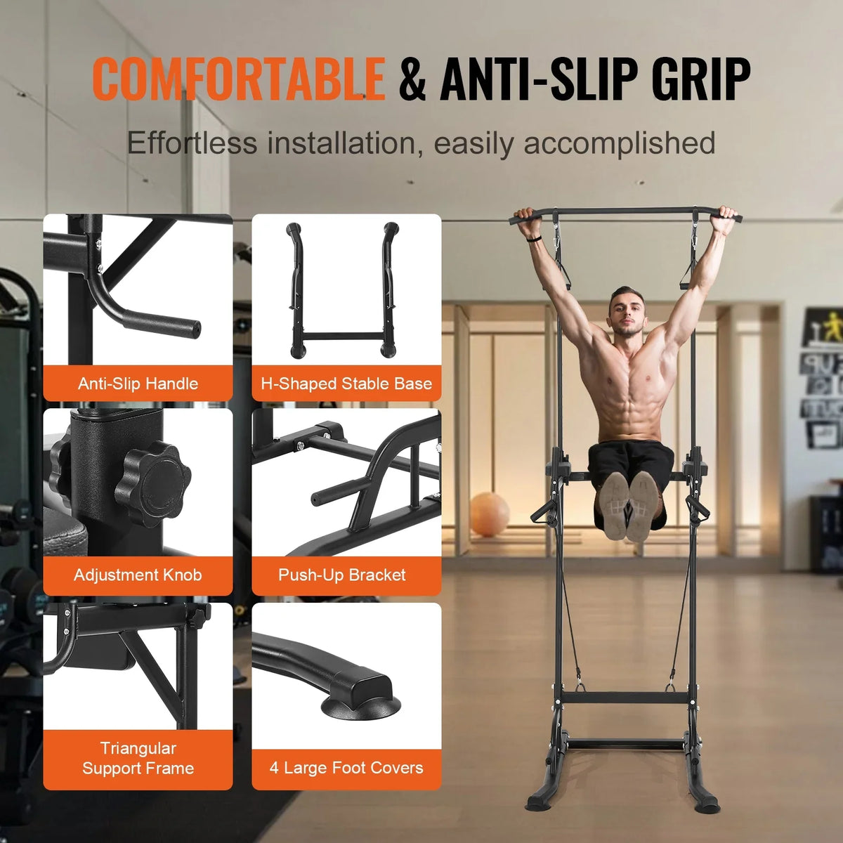 Stand Elbow for Carbon Power Equipment Tower Up Strength Training Workout Adjustable Backrest Station, Heavy Rack Power Frame Height SKYSHALO Fitness Pull Pad, Dip Home w/ Bar Steel Duty