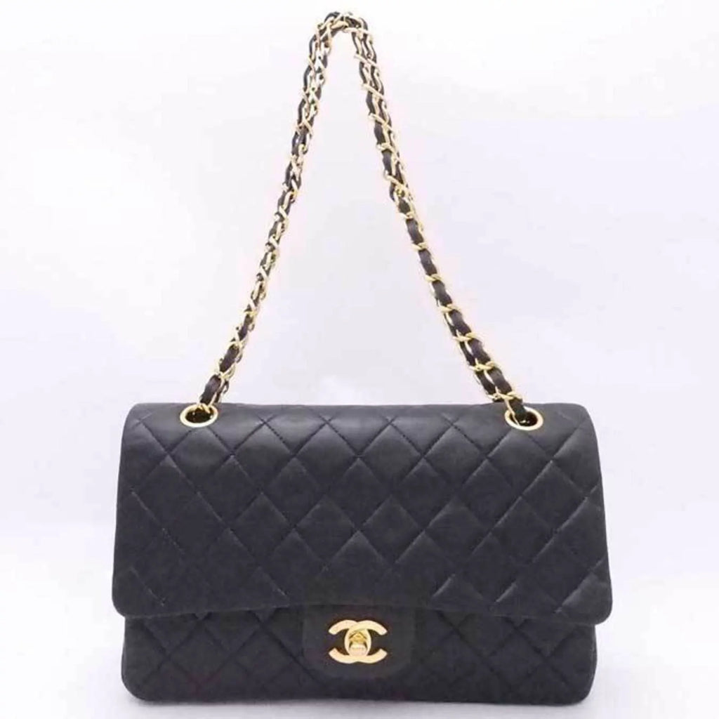 double ladies leather (Good) flap matelasse gold shoulder bag black Chanel CHANEL Pre-Owned