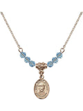 Beads Month 4mm March Charm Gold Plated Hamilton Stone Damien of Blue 18-Inch and Birth Molokai Necklace Saint with