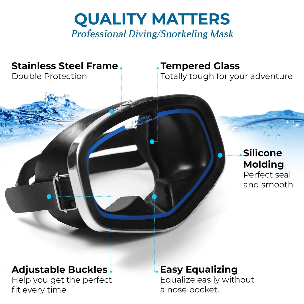 for Diving Tempered Snorkeling Glass - Mask Mask Molding and Hanway Mask-Blue – Goggles Adjustable Adva Silicone – Swimming Professional Snorkel Buckle Diving Scuba