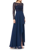 Navy Lace MARC Sleeve Formal Womens Long Neck 4 Boat Maxi Ruffled Dress CARMEN Sequined VALVO