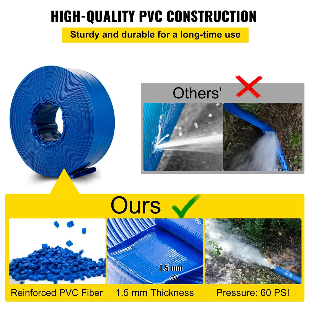 Heavy Water & Hose, Swimming for Blue 105', Weather-proof Clamps, Pool Backwash PVC Hose, Flat Hose Fabric x Burst-proof, VEVOR 1-12" Discharge & with Duty Lay Transfer, Drain Ideal