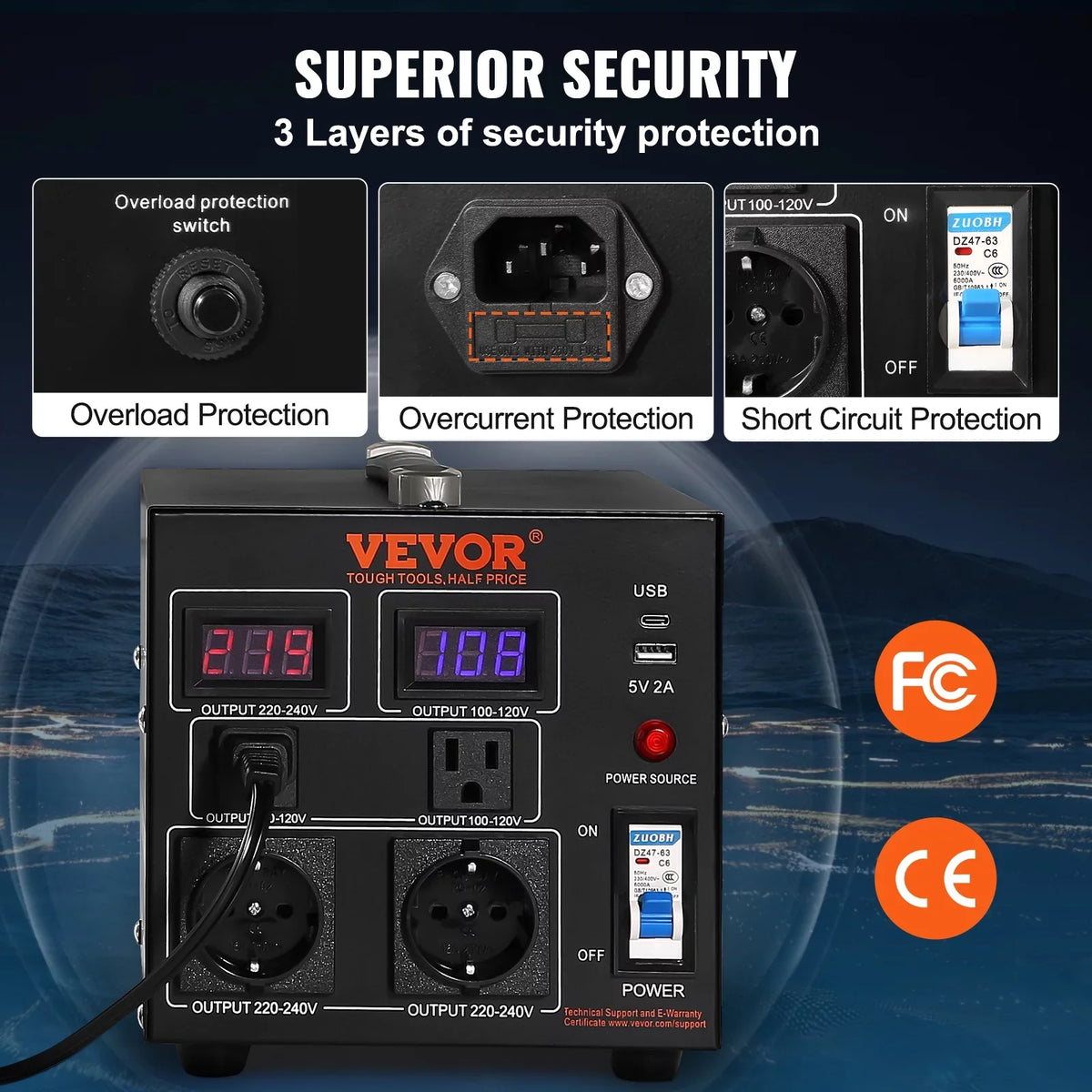 220V-110V Transformer Step CE Up/Down Converter Voltage BENTISM /110V-220V 2000W