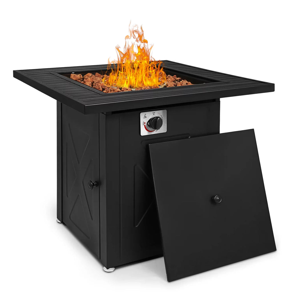 50,000 Lid MoNiBloom Gas Propane Metal Black Outdoor Fire Lava with Pit Table and Square Table Patio, Fire BTU Pit for Rocks 28"