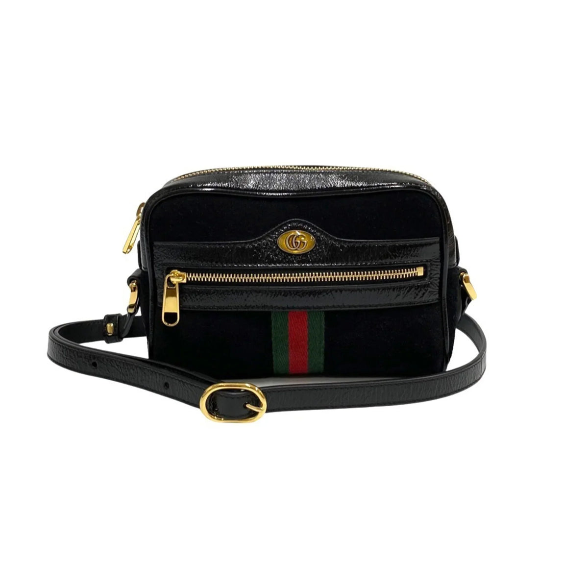 Leather Line Enamel Genuine Black Pre-Owned Shoulder Mini (Good) GUCCI Suede Gucci Sherry Ophidia Bag Hardware GG
