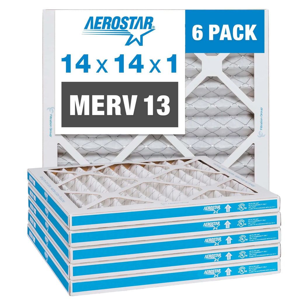 Aerostar 13 MERV Air Filter, 6 Pack AC Filter, Air Furnace Pleated 14x14x1
