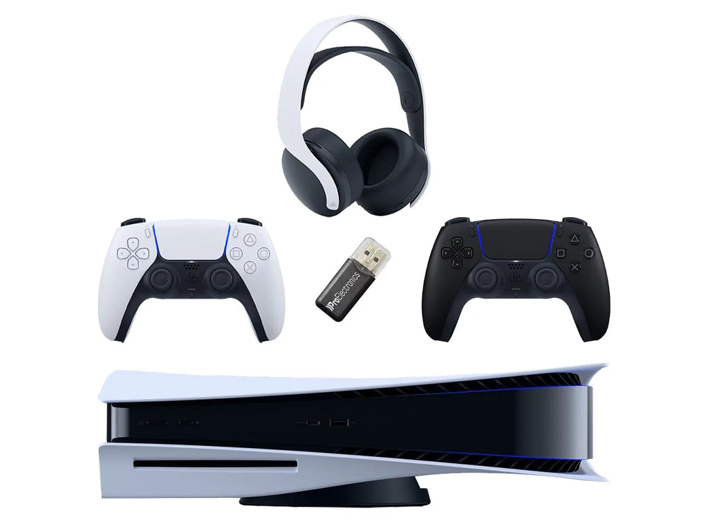 with Bundle (PS5 Disc) Headset 3D 5 Wireless Playstation and Adapter Card USB Controller, MicroSD Sony PULSE Black Disc Extra Gaming