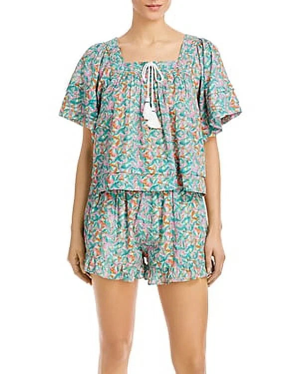 Cotton Swim Women's Roller Peri Rabbit Willow (L, Teal Multi) Top Cover-Up