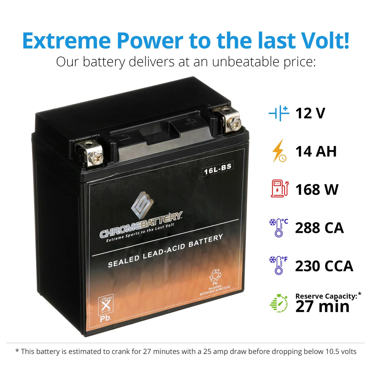 for YTX16L-BS Kawasaki Ski Sx Battery Chrome 12 (16L-BS Volt,14 Js650 1987 Battery 230 Ah, Jet CCA)