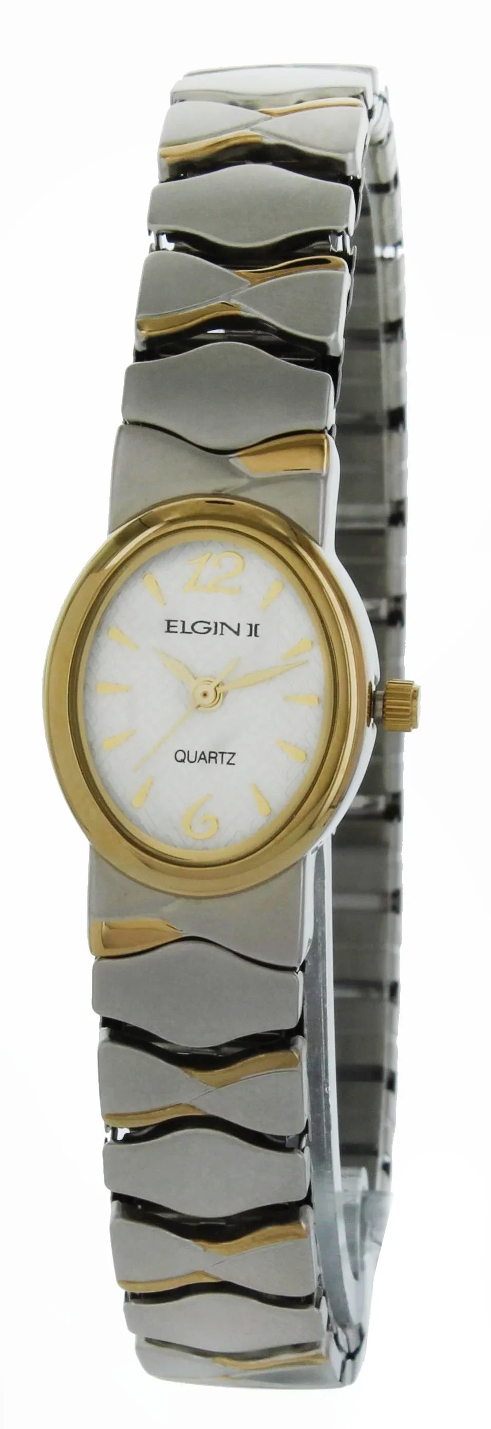 two silver Elgin tone expansion accent Watch band Ladies Quartz