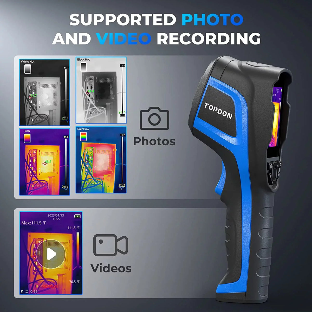 Thermal Handheld Camera 256 Infrared Battery Camera Life Thermal Imaging TC004 192 High x Camera, TOPDON IR Resolution 12-Hour