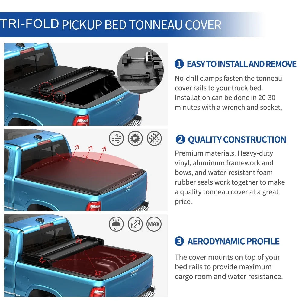 2015-2023 Truck Soft ft Canyon Ledkingdomus for Chevy Colorado/GMC Tri-Fold Tonneau Cover Bed 5