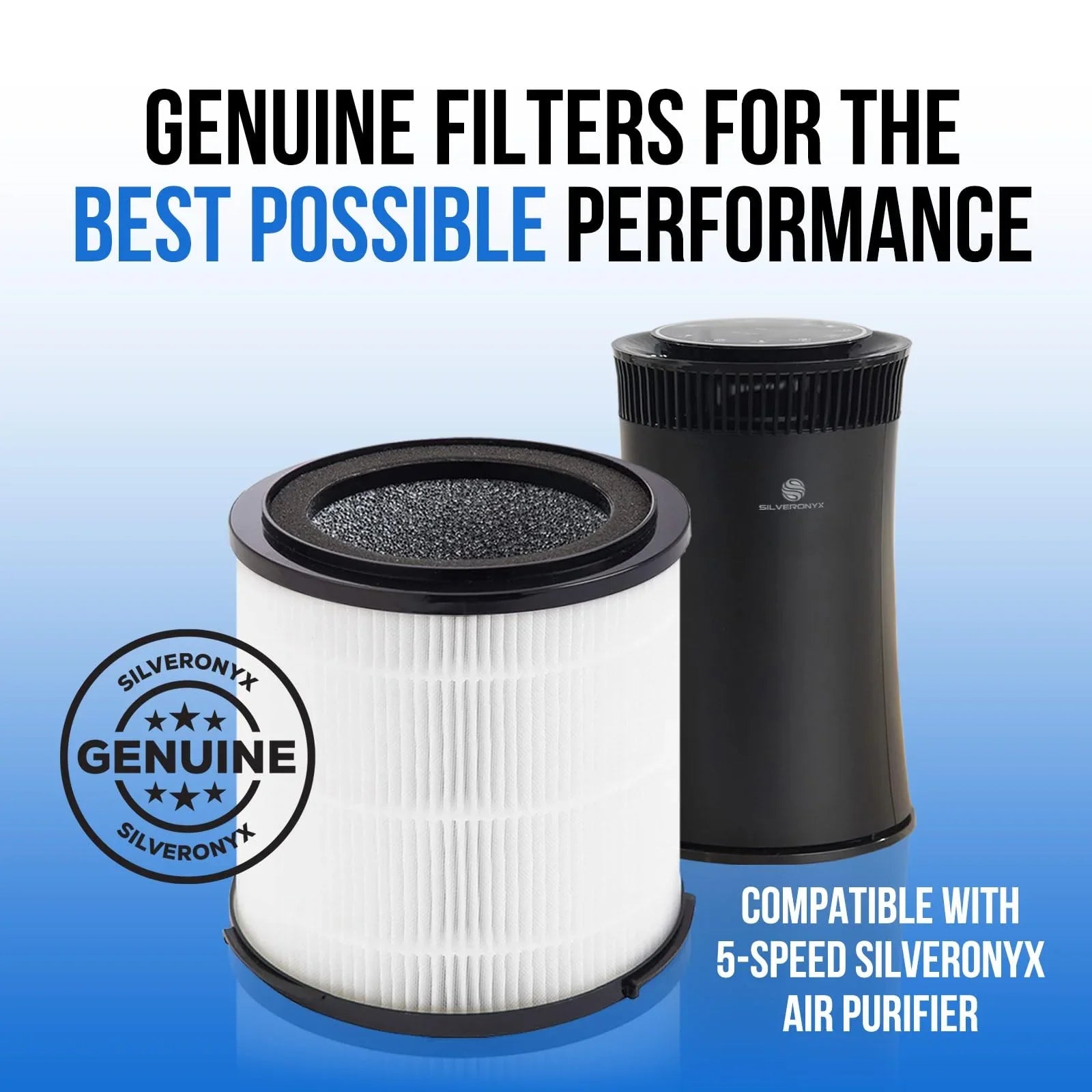 Filter Replacement H13 Air Replacement Filter Filter & Smoke Home, - Bedroom, SilverOnyx Large H13 Dander - (5-Speed), Dust, for Replacement HEPA Black HEPA Pet HEPA Purifier True Room, for Filter