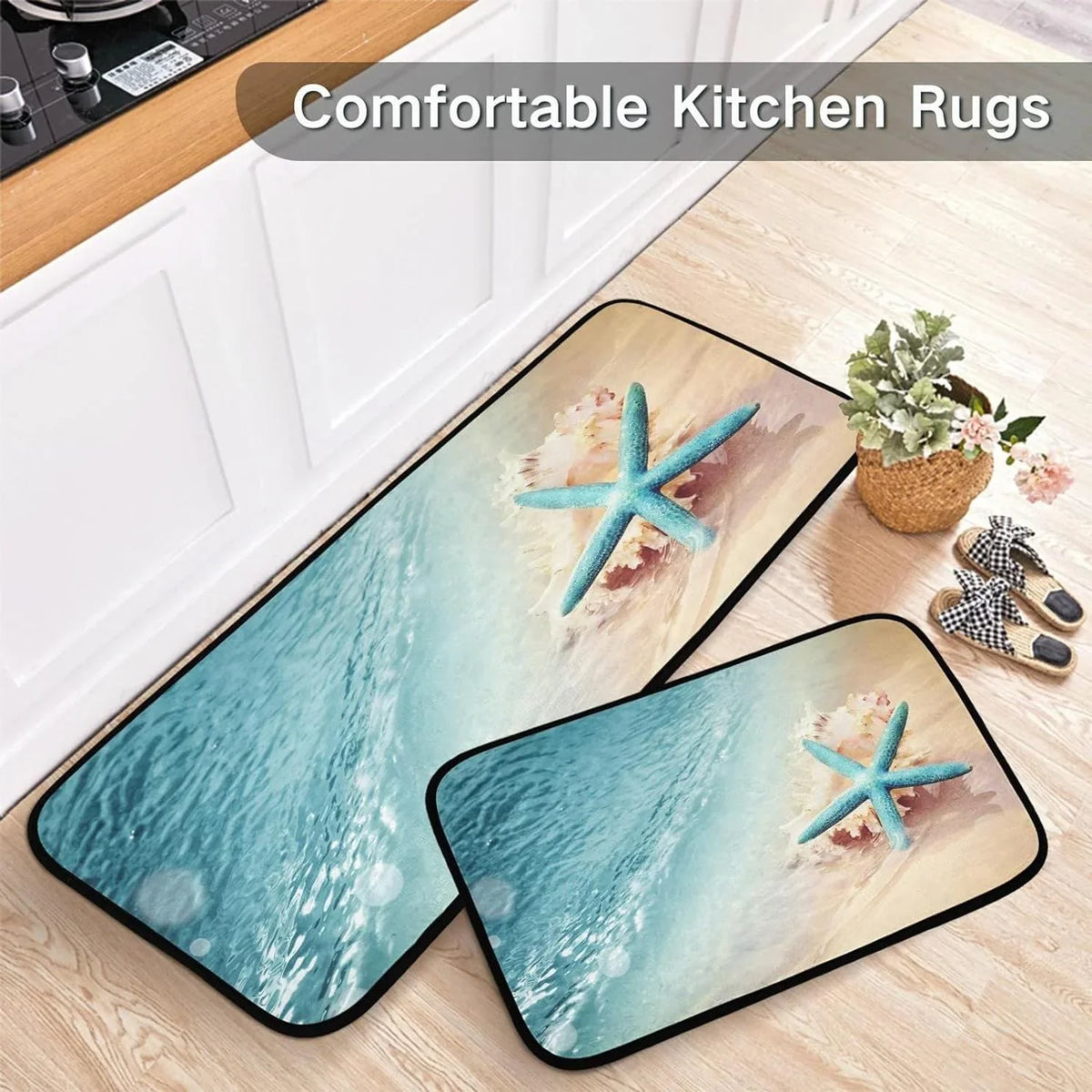 Carpet 19.7"x27.6" Room for Wave Entryway, Perfect Runner Bedroom Sea Starfish Living + and 19.7"x47.2" Summer Conch Kitchen Beach Washable Bestwell Mats Floor Rugs, Rug Area