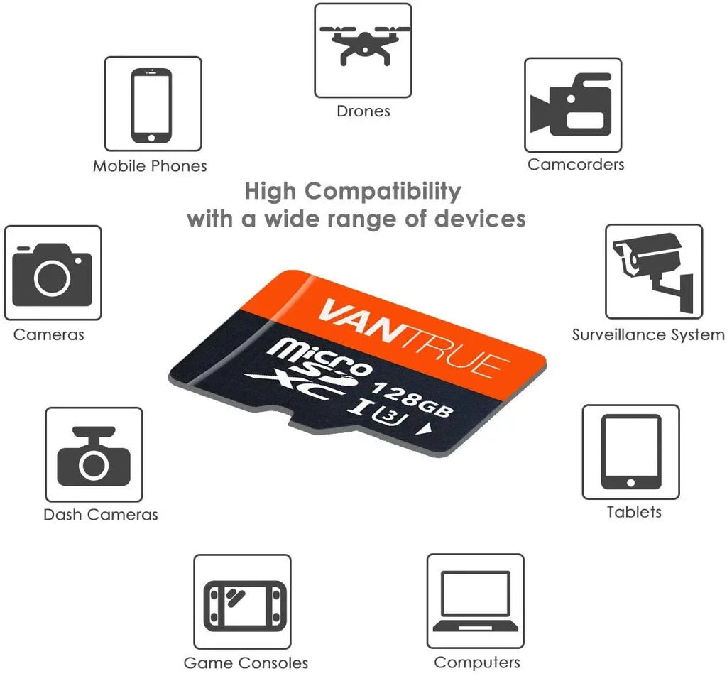 Video & Security UHD Memory 128GB Surveillance for Other 10 UHS-I U3 Class Action with MicroSDXC Monitoring Adapter V30 Camera, 4K Cams Body Dash Vantrue Cams, Cams, Card