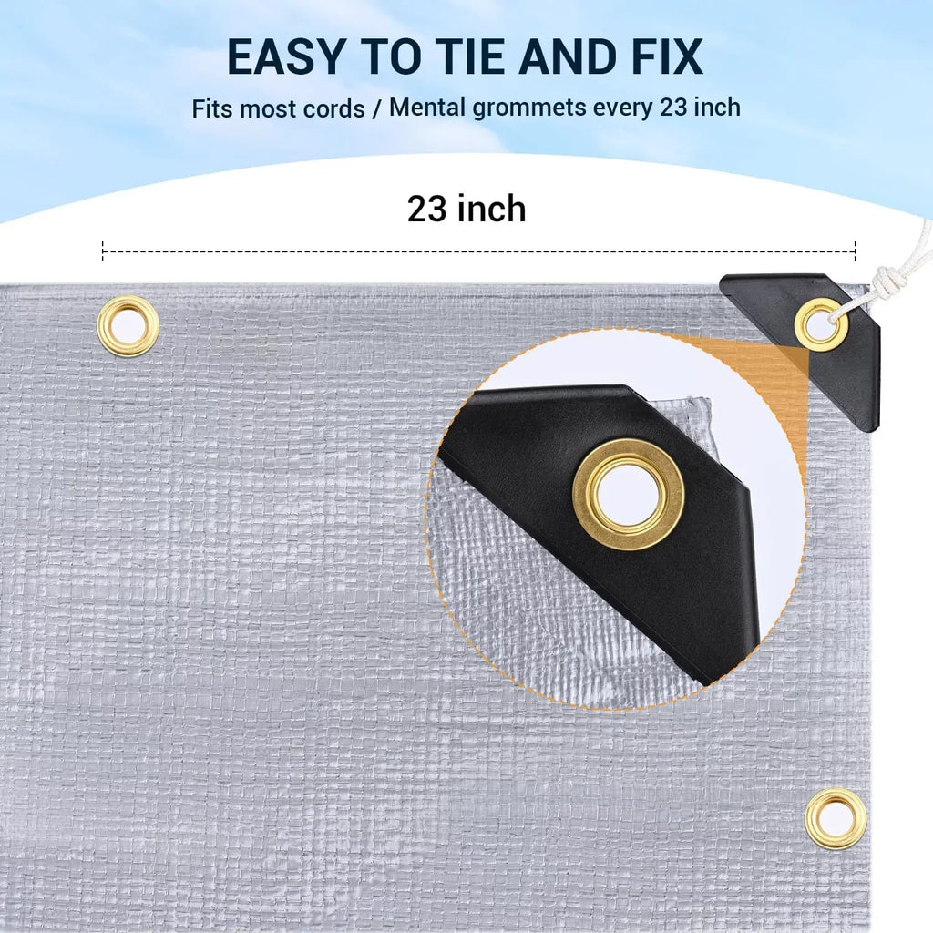 X 12? Duty Thick Extra with Grommets Outdoor 100% & Resistant, Pool, 20?, Heavy 16 Mil, Tear Patio, Reinforced Tarp UV Roof, Tarps Camping, Waterproof Fade Boat(Silver/Black) Blocking, for