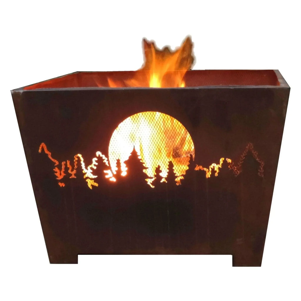 Basket Moon Fire Forest Design Square Esschert Brown and Rustic Finish Outdoor 24"