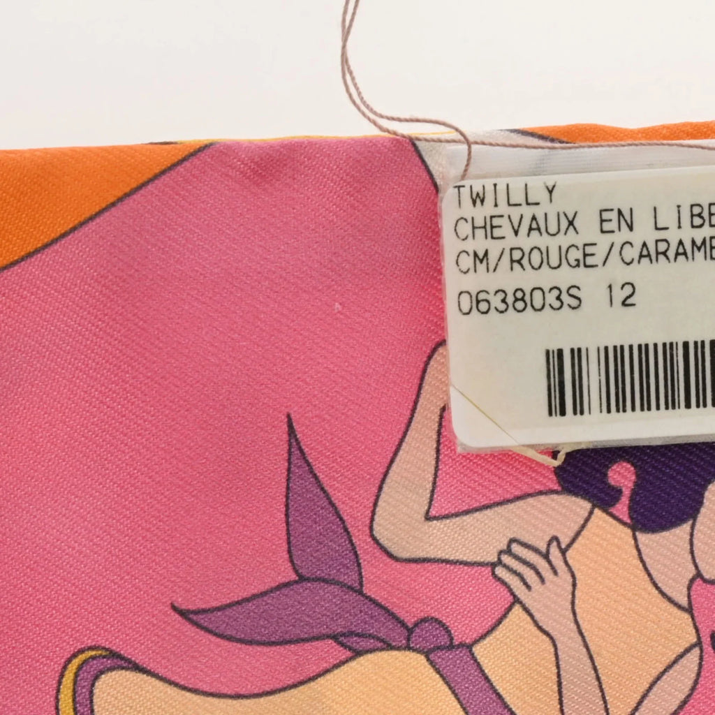 Muffler Volants Twilly (Like Carres HERMES - 100% Scarf Silk Pre-Owned Women's New) Orange/Rose/Mauve