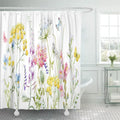 Watercolor Blue Tansy Pink 66x72 inch Yellow Wildflowers Curtain Libin Shower Pansies Tender Buttercup