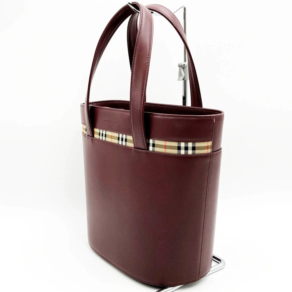 Handbag Fashion USED Formal BURBERRY Ladies Leather Burberry Check (Good) Nova Bag Bordeaux Tote Red Pre-Owned