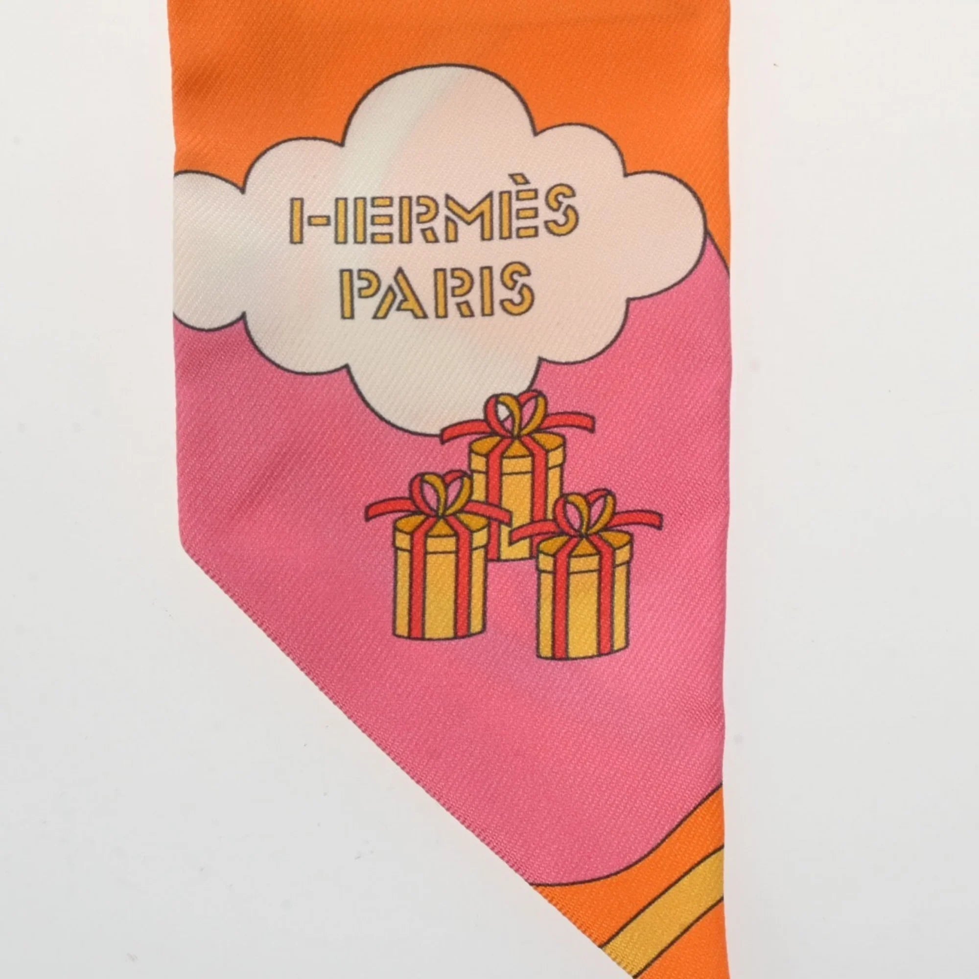 Muffler Volants Twilly (Like Carres HERMES - 100% Scarf Silk Pre-Owned Women's New) Orange/Rose/Mauve