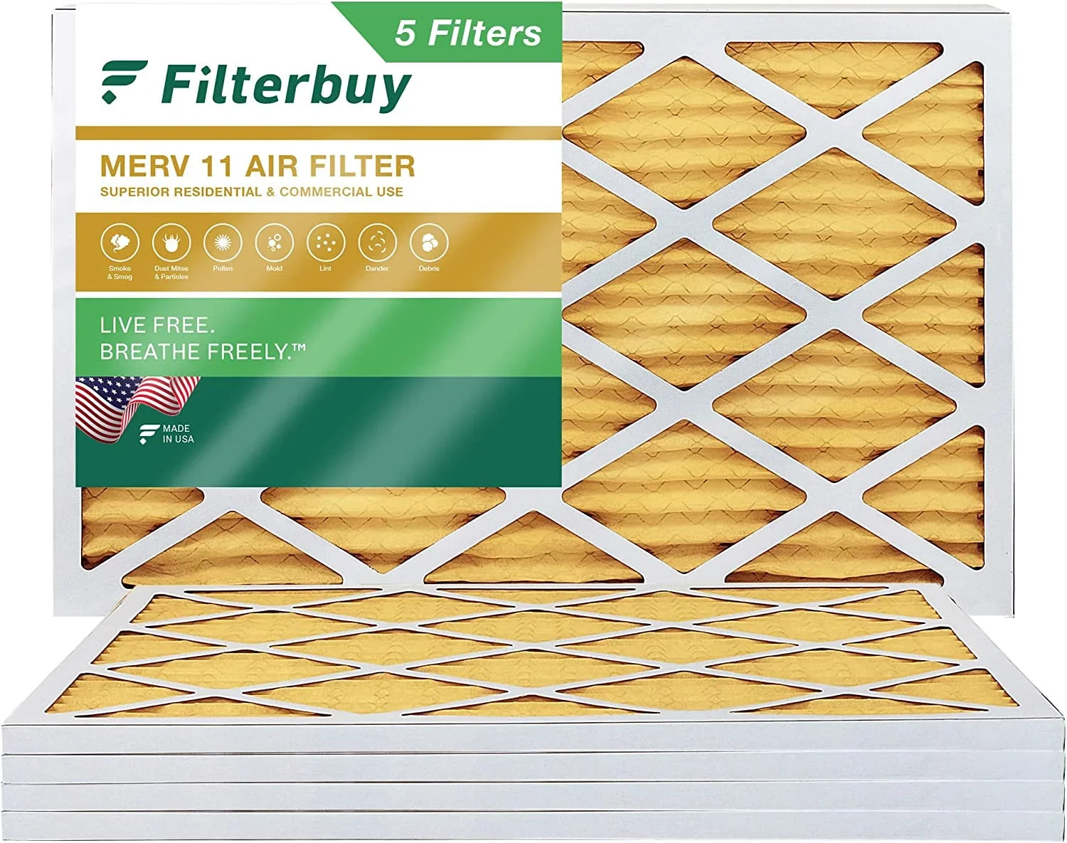 Air (5-Pack) Filters Pleated HVAC 12x20x1 MERV Filterbuy Furnace 11 AC