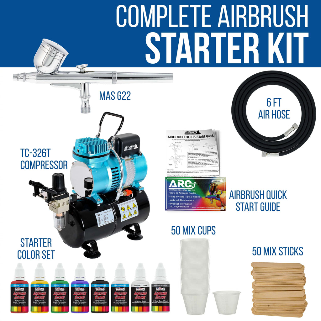 Compressor Gravity Set with Feed Airbrush Airbrush, 6 Acrylic Artist Air Kit Master Tank Dual Fan Paint Color Storage