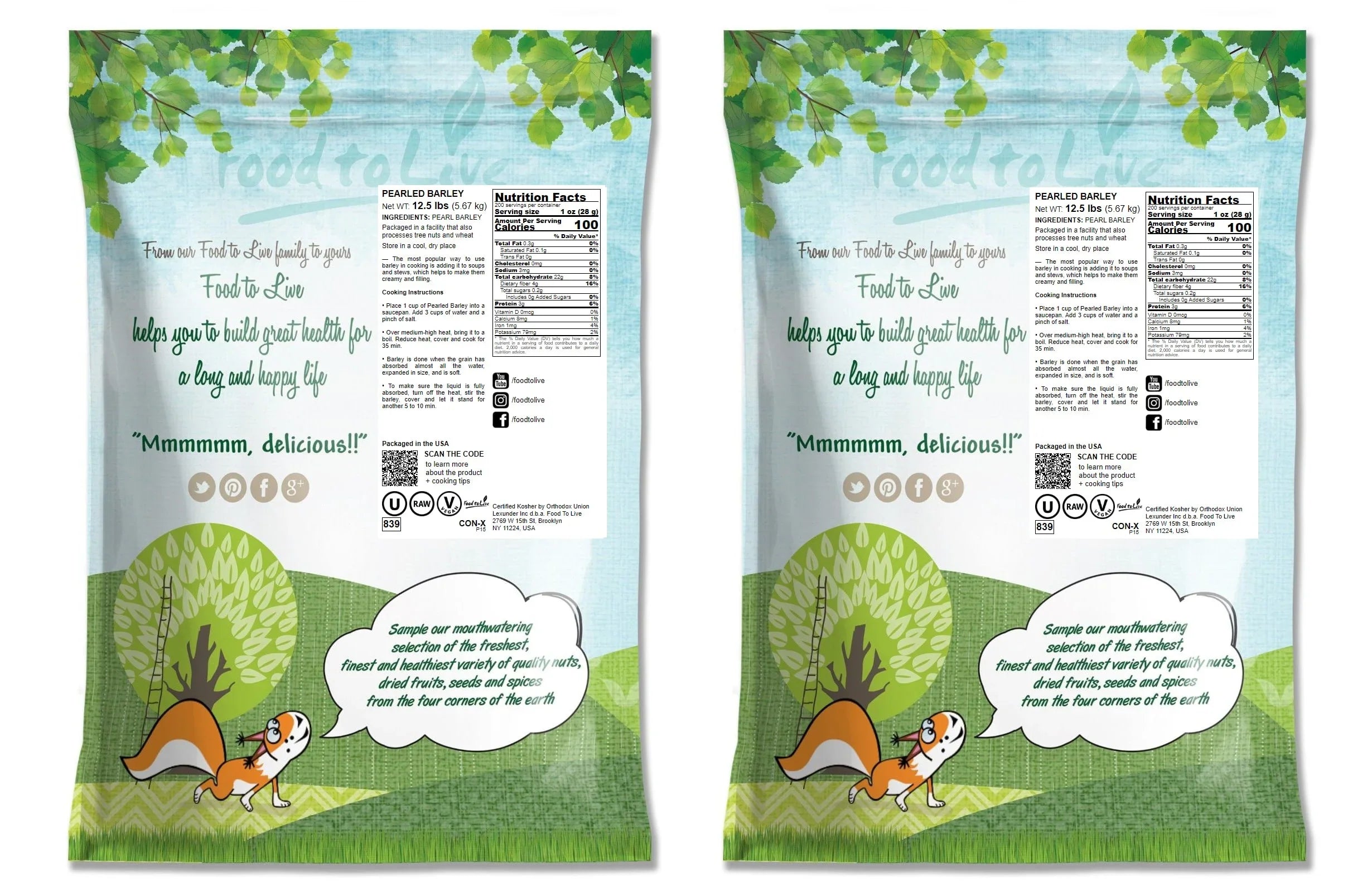 Food 25 Barley, Pounds by Raw Kosher, — Pearled Vegan, — to Live