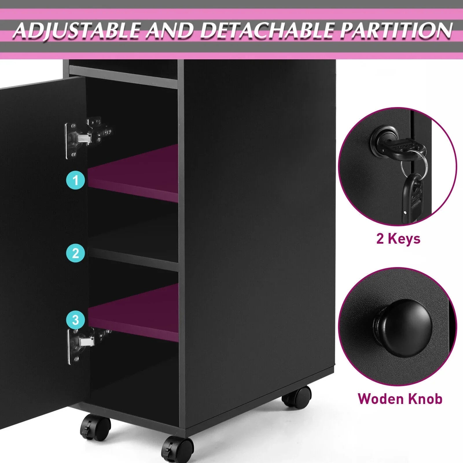 Nail Beauty Station Artist Table Desk Hand Wrist with Electric Cushion, Drawers, Wheels, Shelves Lockable Black Downdraft Manicure Vent,