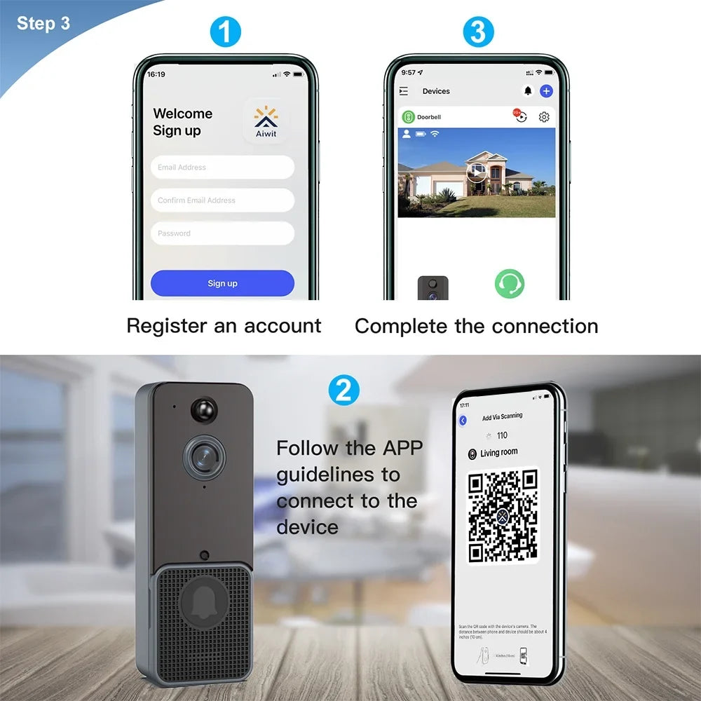 Audio-for Night Detection Security Doorbell Shinysix Human with and Alerts, Chime, PIR Home 2-Way Two App Camera Vision, Wireless