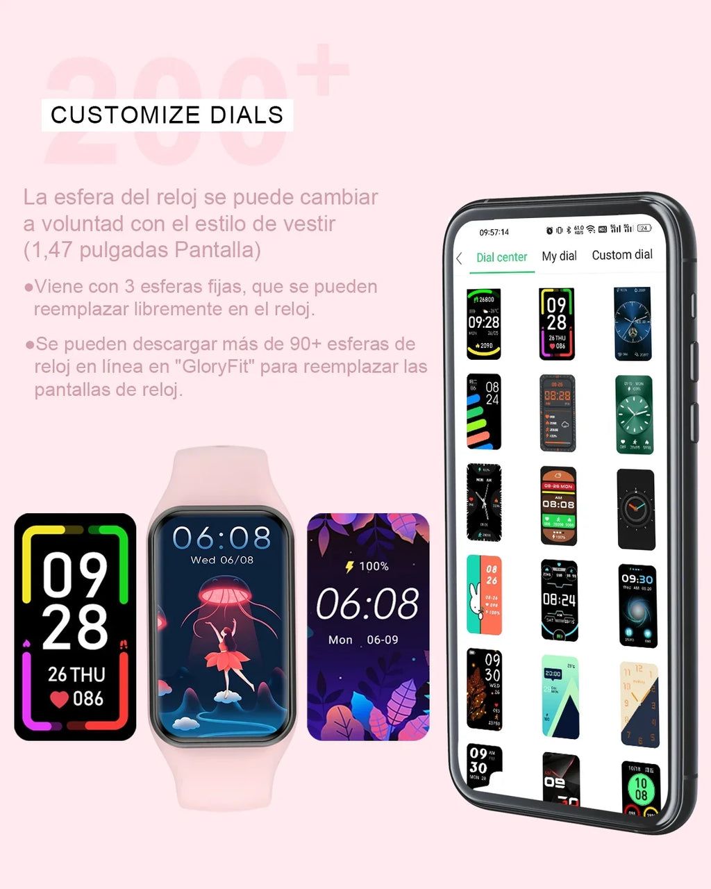 Android with Inch Sports Modes Pedometer, for iOS,Pink Smart Waterproof, Screen,with Fitness , 1.47 HD and Tracker Calorie Compatible Watch IP68 Men Women - 24