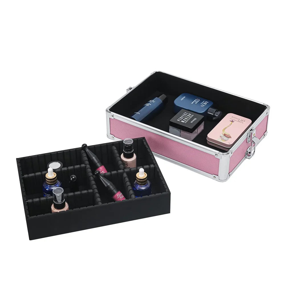 Trolley Zeng Makeup Case,Pink Train Rolling Case Drawers with Case Makeup