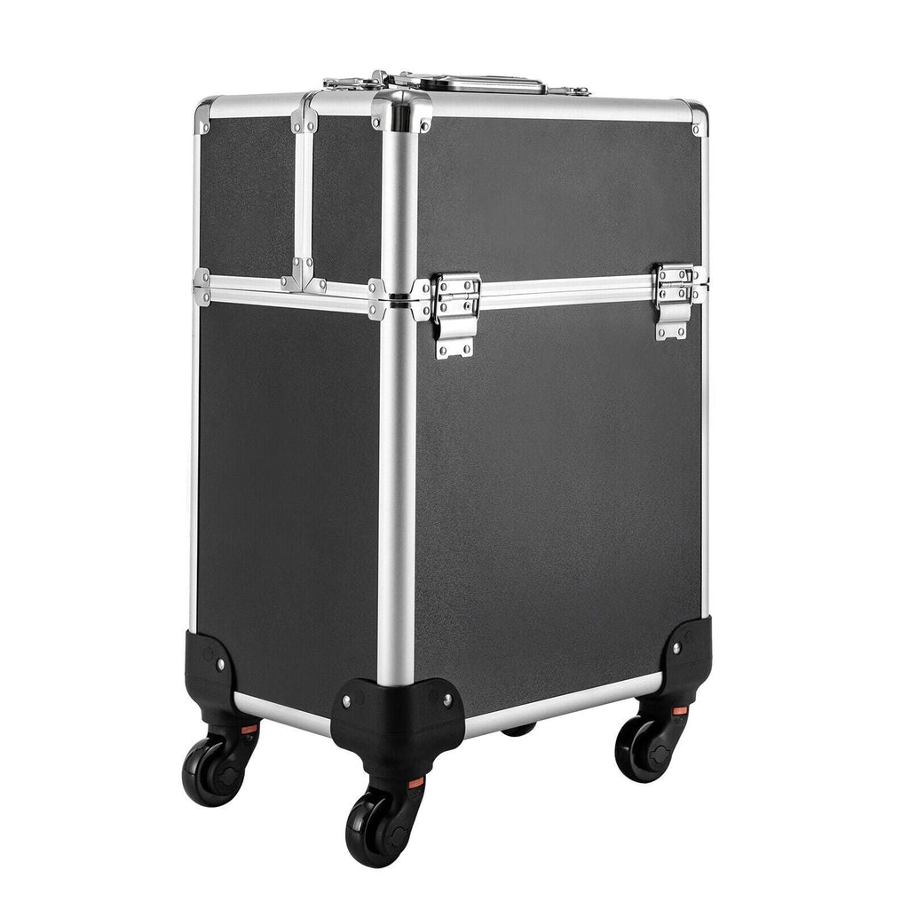 Rolling Cosmetic Case Beauty Hairdresser Wheels Organizer Tool Barber Salon Trunk Train Luggage (Black) Case Trolley, Box Makeup Nail Lockable Stylist Travel Swivel Cart with