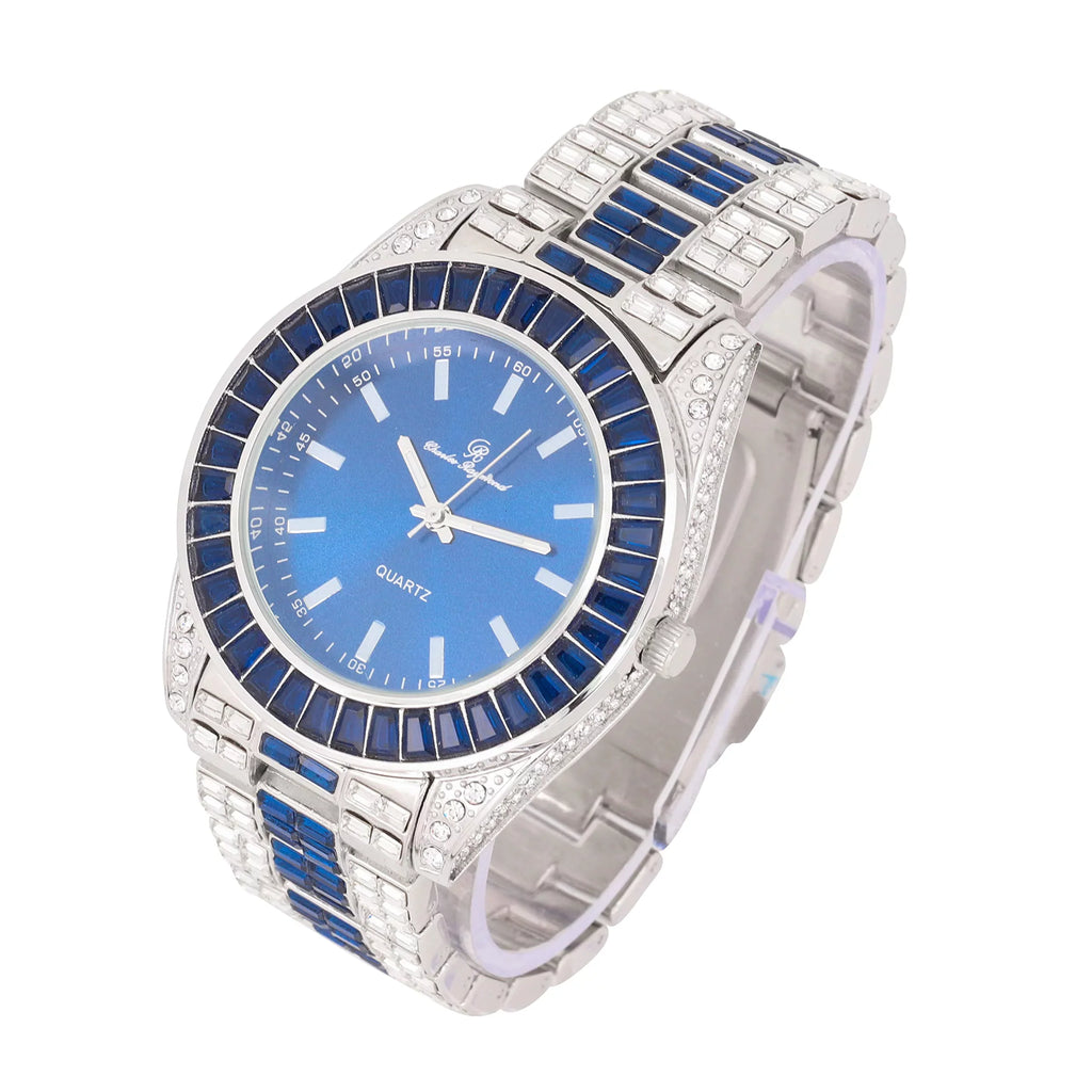 Raymond Crysal The Colorful Bling'ed and of Charles ST10377S Blue Down - Jet Wrist Clear with Bust Flawless Watch Newest Lotta Timepiece Baquettes! Whitest and The Out on
