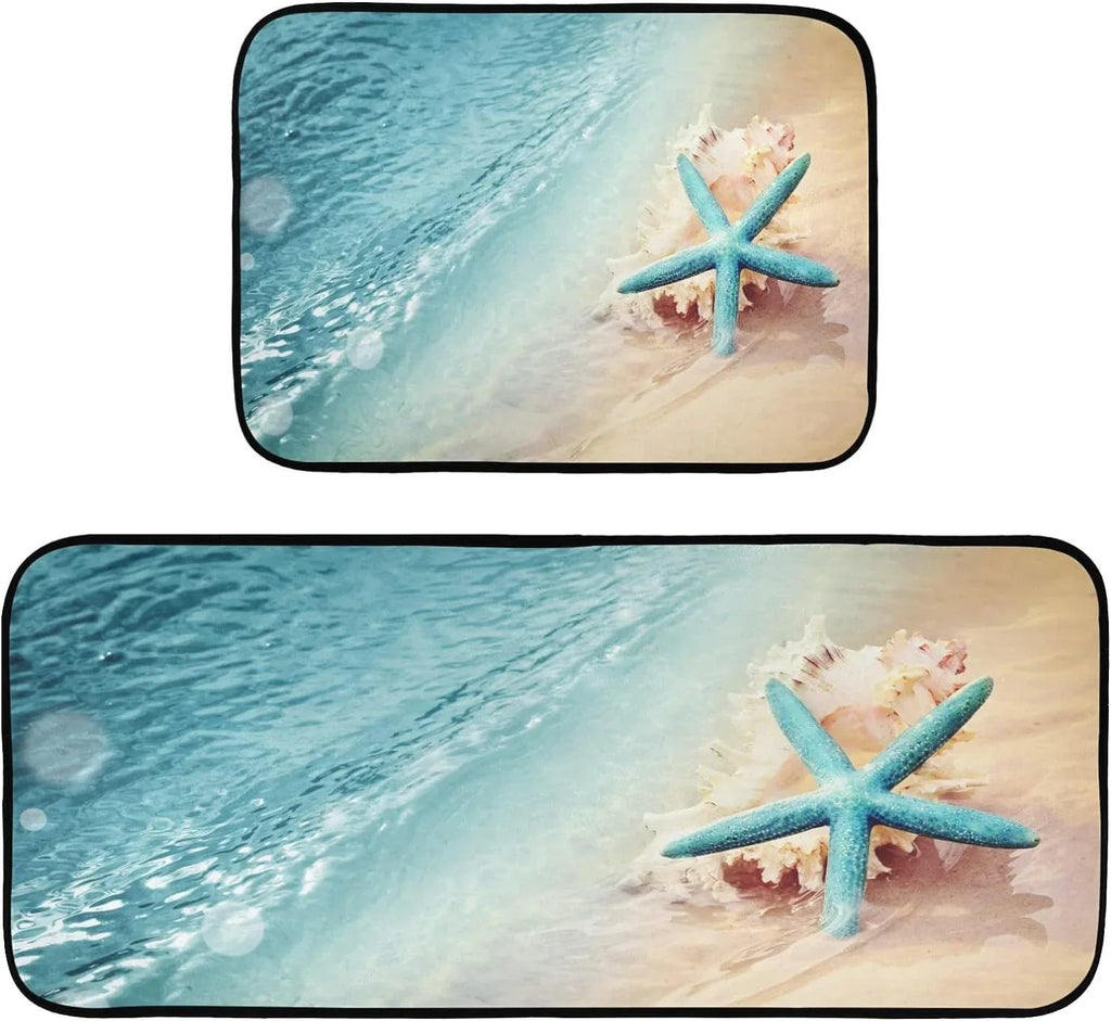 Carpet 19.7"x27.6" Room for Wave Entryway, Perfect Runner Bedroom Sea Starfish Living + and 19.7"x47.2" Summer Conch Kitchen Beach Washable Bestwell Mats Floor Rugs, Rug Area