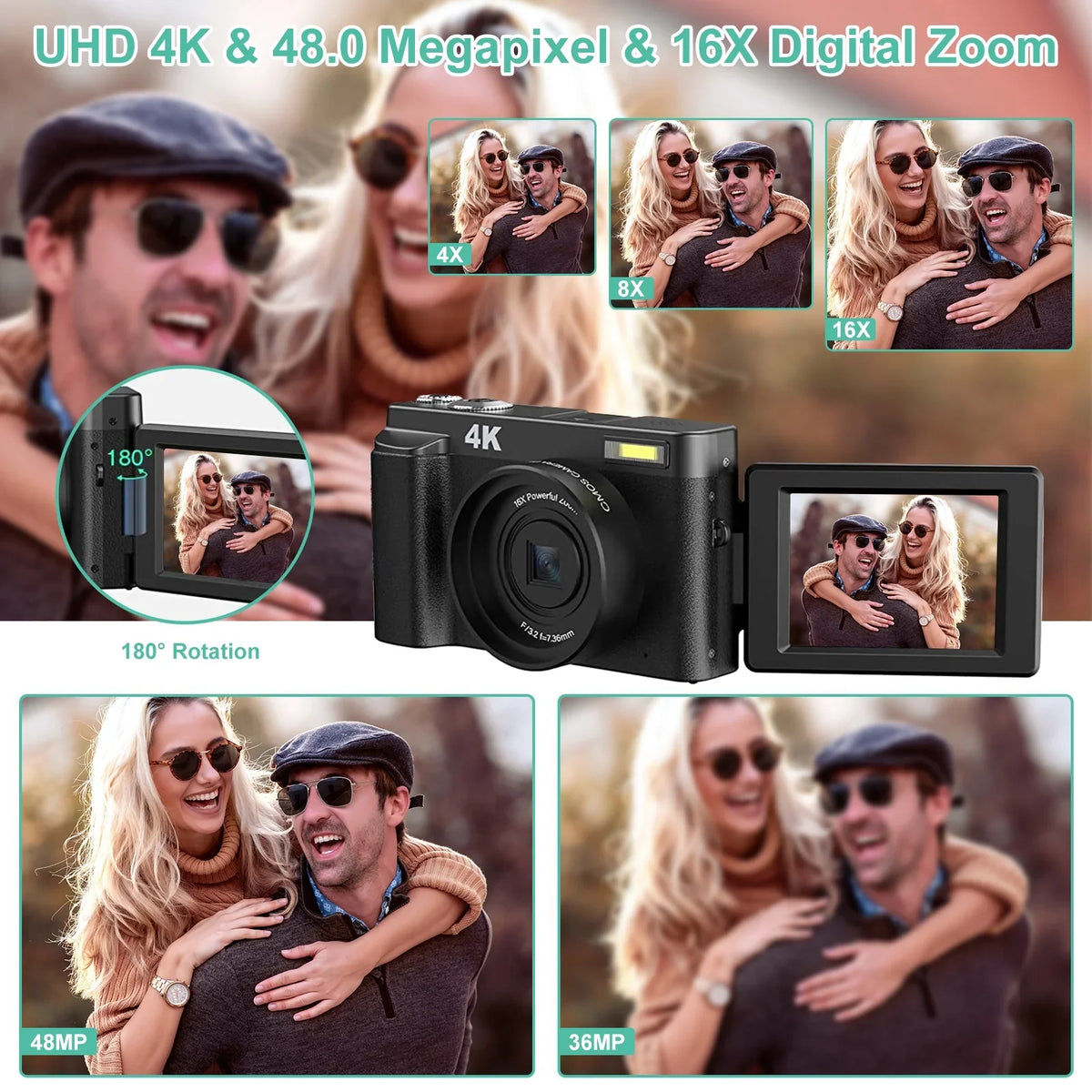 for Camera Zoom Camera 32GB Cameras Autofocus Vlogging 4K Card Digital Digital Video YouTube 16X with for Photography 48MP
