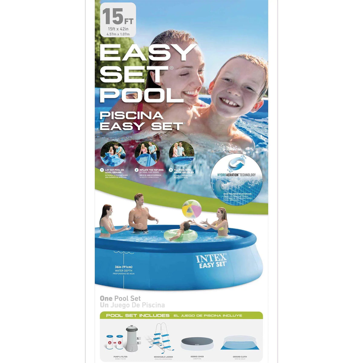 Maintenance Inflatable Kit 42" and Intex Set Pool 15' x Easy Swimming Portable