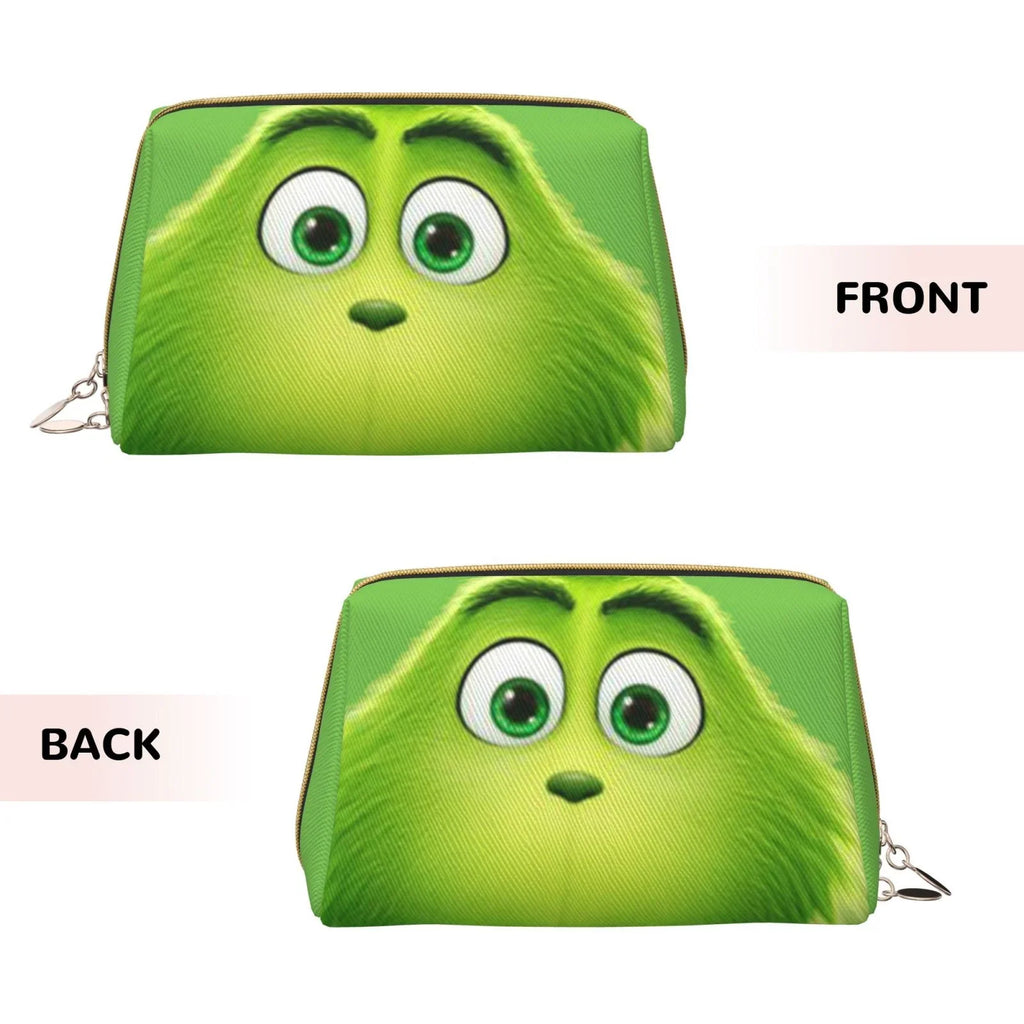 Green Bag Travel Cosmetic Organizer Portable Grinch Leather Makeup Purse Pouch Gift Bag Toiletry Storage