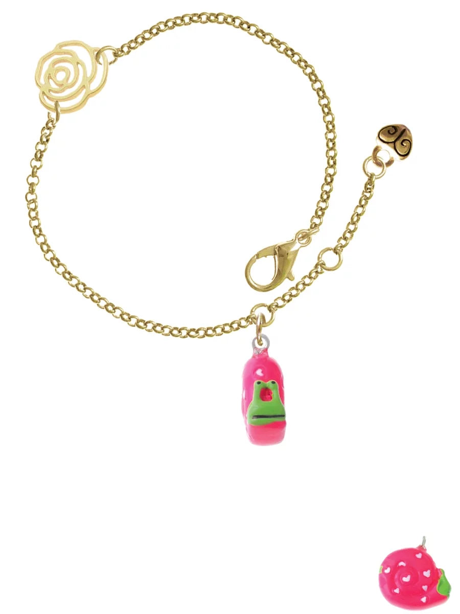 Delight Chain Extender Love Rose Jewelry Bracelet, 6.25"+1.75" Gold-tone Resin Snail Link Hot Pink