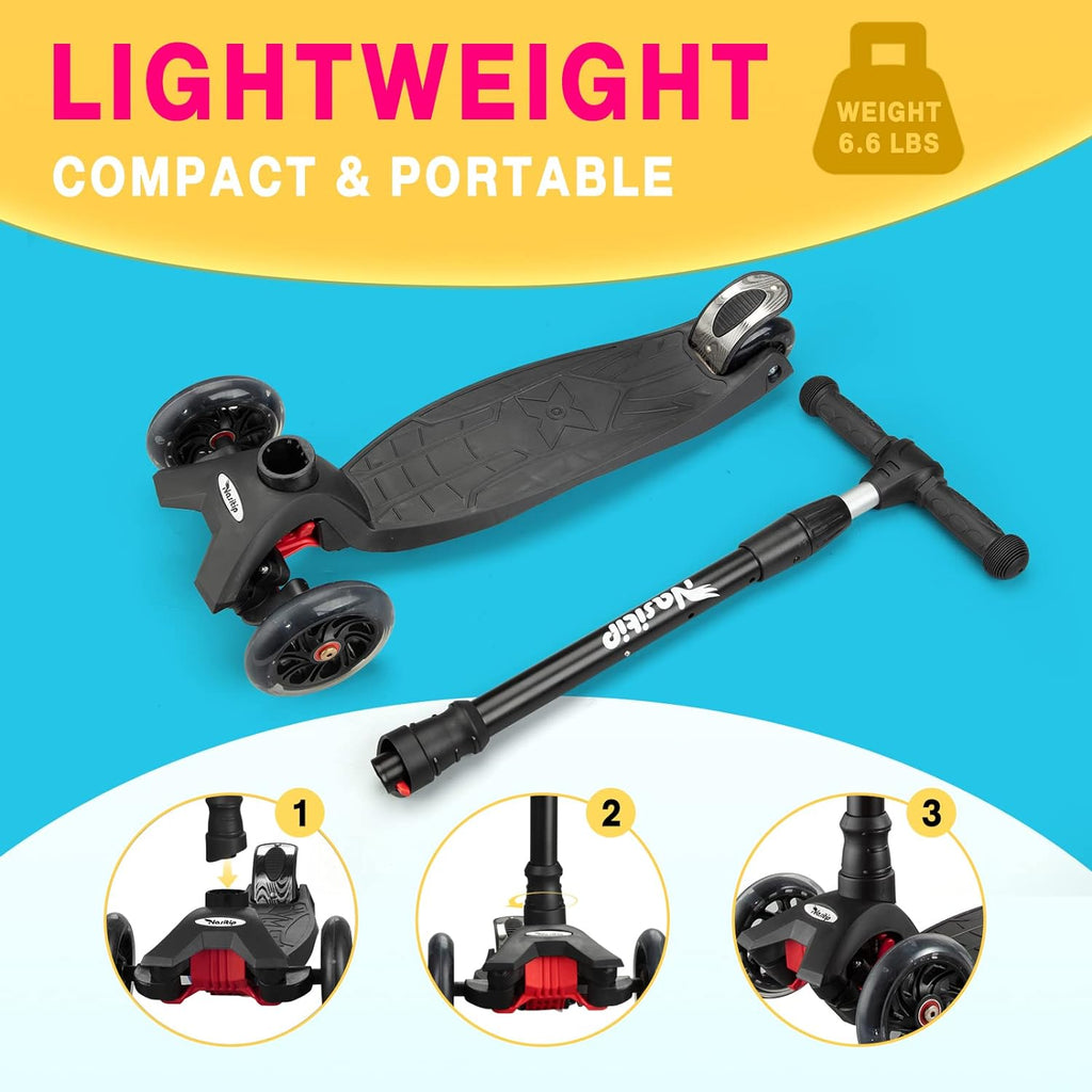 to Collapsible 12 with Portable Scooter Bearing, 3 Old(Black) Push 3 Boys for Scooter Height, from Kick Girls Wheels Years Kids Toddlers Light AEBC-9 Up 4 Adjustable