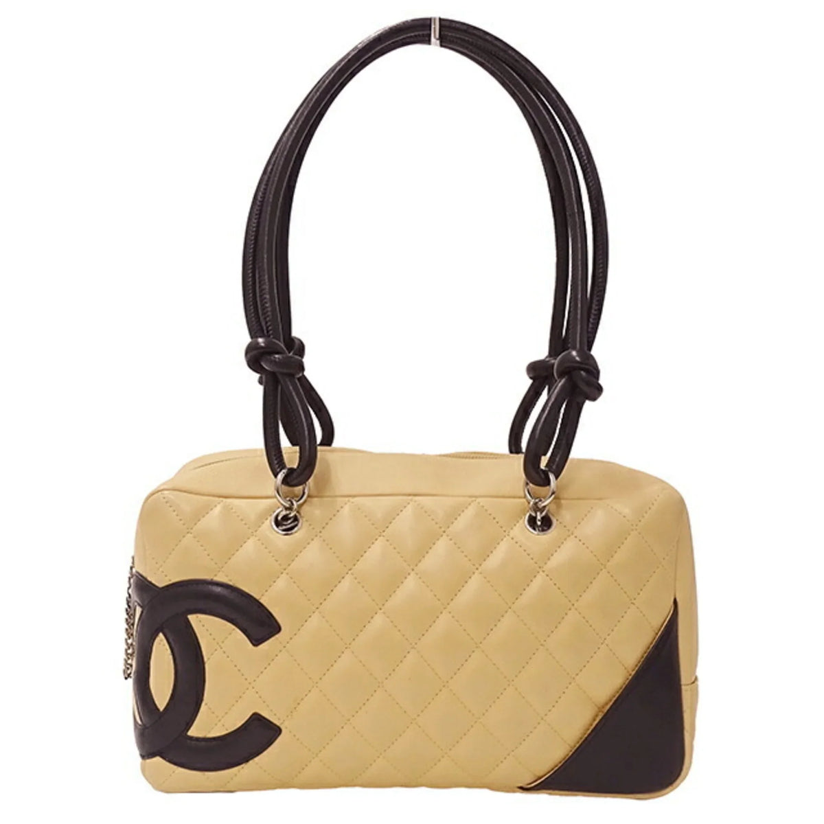 (Fair) Handbag CHANEL Bag Cambon Black Pre-Owned Beige Women's Lambskin